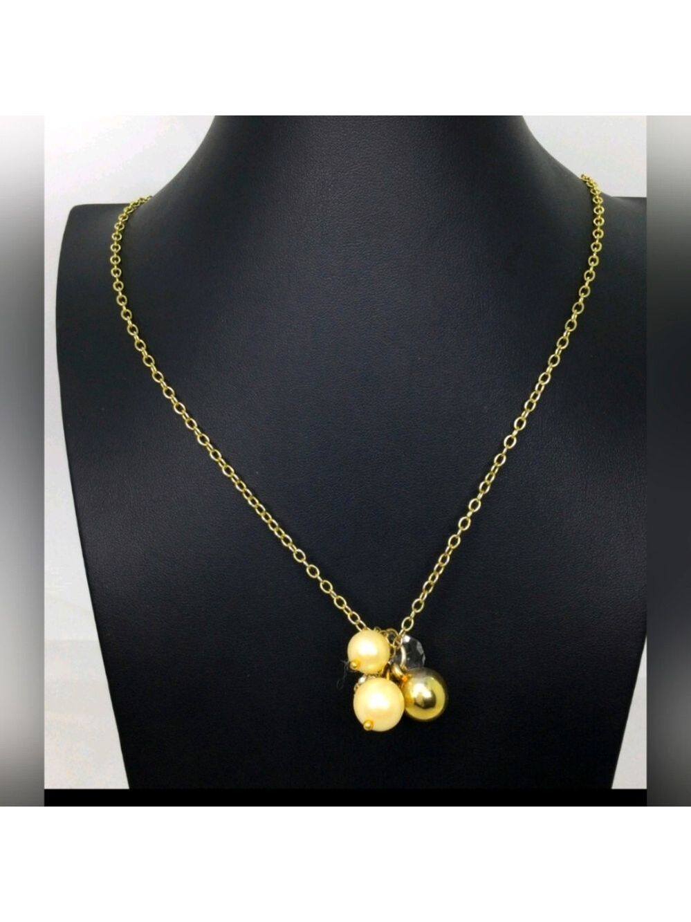 J. Crew Goldtone Faux Pearl Crystal Cluster Chain Necklace EUC 26"